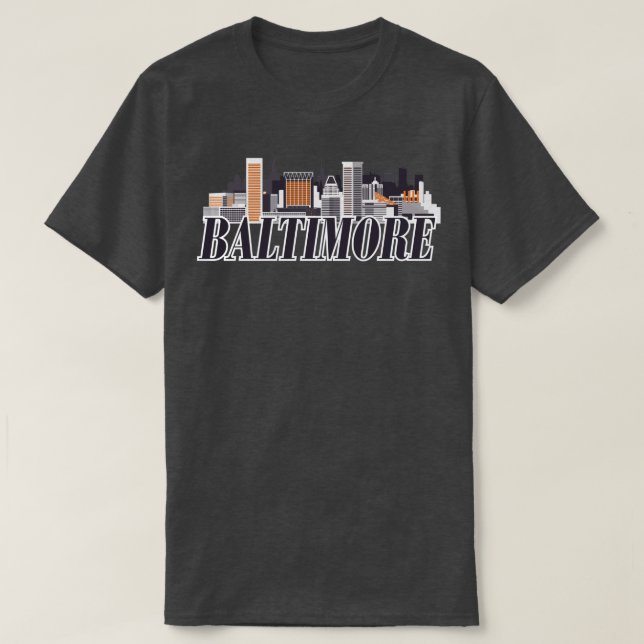 Camiseta Texto Skyline Baltimore - Laranja - Preto (Frente do Design)