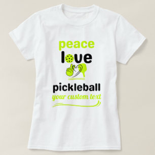 Camiseta texto verde Pickleball Peace and Love personalizad