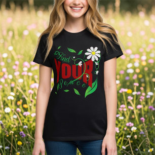 Camiseta Texto Vermelho Inspirador em Negrito Com Flores e 
