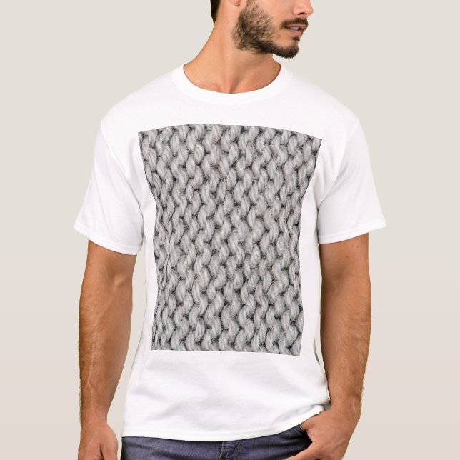 Camiseta Textura branca de lã, foto de aproximação. (Frente)