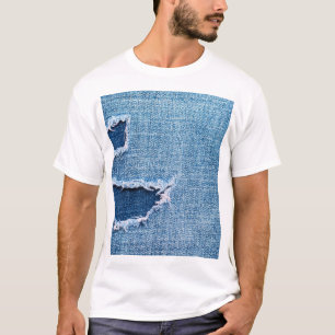 Camiseta Textura do tecido denim rasgada, matizes azuis.