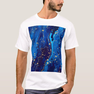 Camiseta Textura Dourada de mármore azul luxuosa