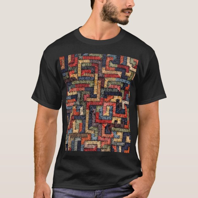 Camiseta Textura geométrica bordada, étnica (Frente)
