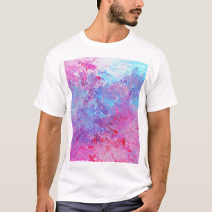 Camiseta Textura rosa-azul criativa, manchas de tinta.
