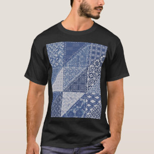 Camiseta Textura Vintage de Correção de Triângulo Denim.