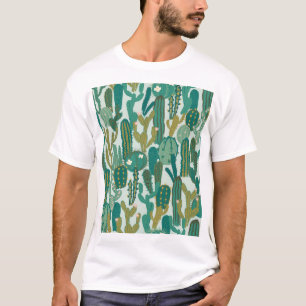 Camiseta Textura Vintage Repetida De Cactus Green
