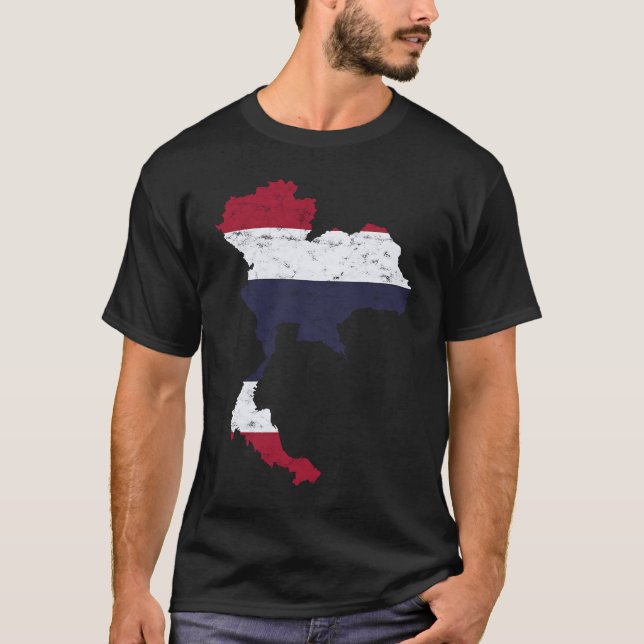 Camiseta Thailand Thai Flag Map Silhouette Travel Vacation  (Frente)