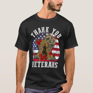 Camiseta Thank Veterans Combat Boots Flower Veterans Day Vi