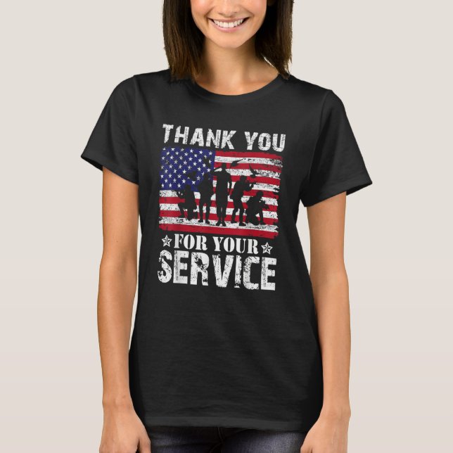 Camiseta Thank You For Your Service Veteran US Flag Veteran (Frente)