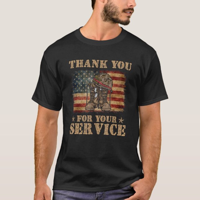Camiseta Thank You For Your Service Veteran US Flag Veteran (Frente)
