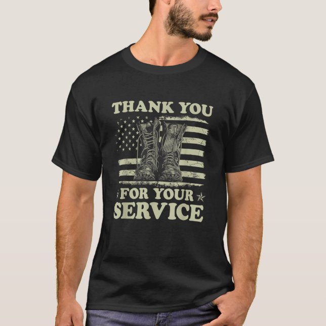 Camiseta Thank You For Your Service Veteran US Flag Veteran (Frente)
