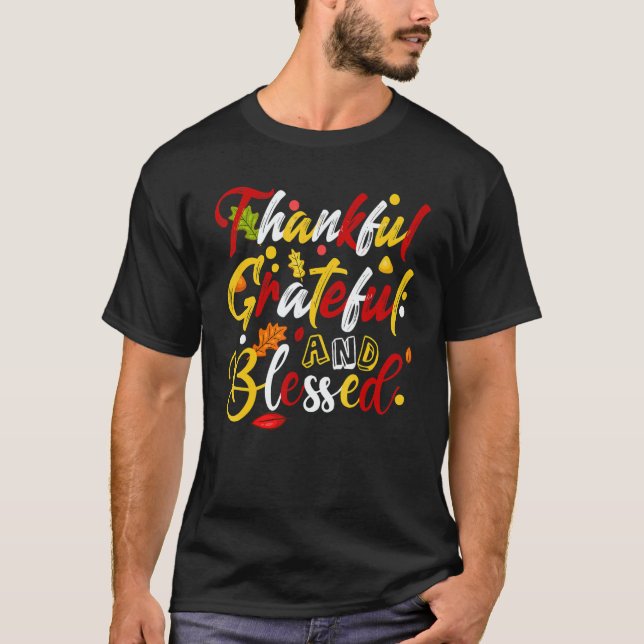 Camiseta Thankful Grateful And Blessed Fall Autumn Thanksgi (Frente)
