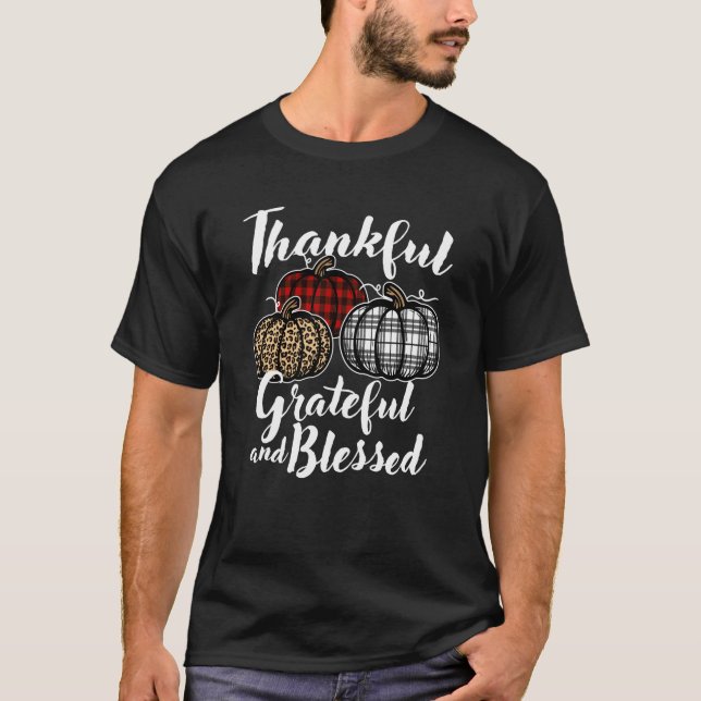 Camiseta Thankful Grateful And Blessed Thanksgiving Leopard (Frente)