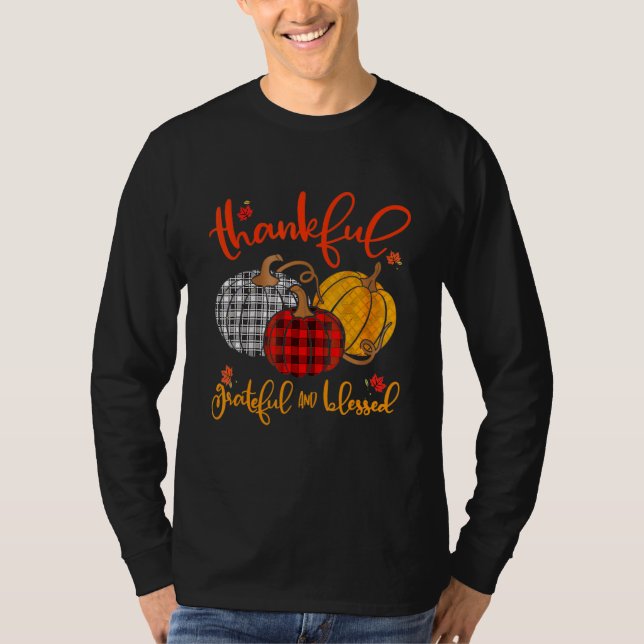 Camiseta Thankful Grateful Blessed Autumn Fall Pumpkin Outf (Frente)