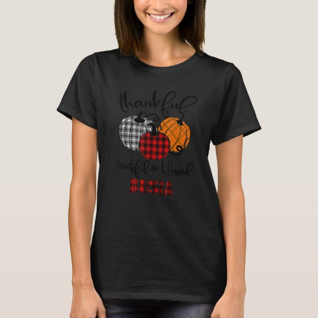 Camiseta Thankful Grateful Blessed Busia Autumn Fall Pumpki (Frente)