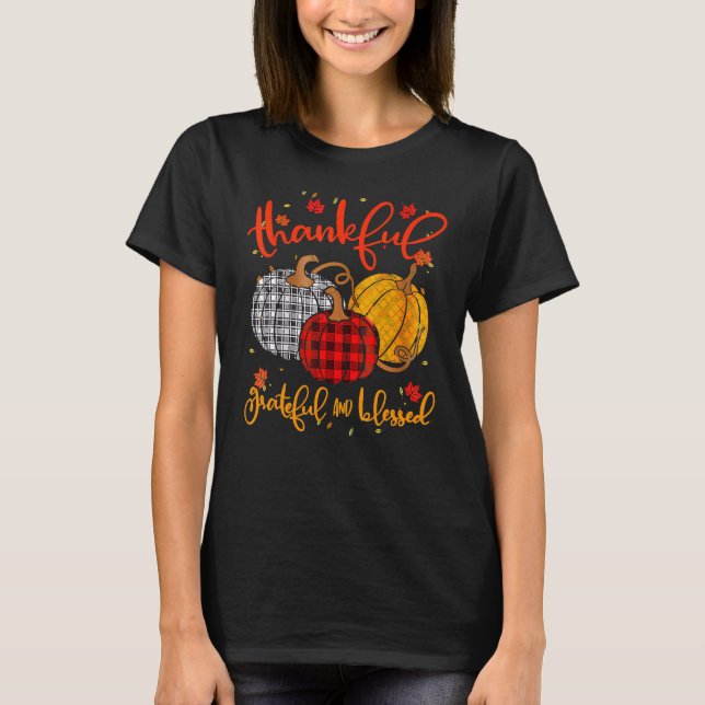 Camiseta Thankful Grateful Blessed Fall Pumpkin Thanksgivin (Frente)