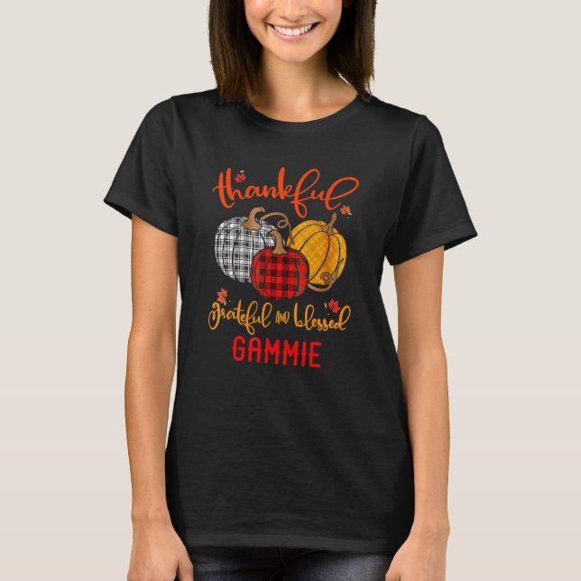Camiseta Thankful Grateful Blessed Gammie Autumn Fall Pumpk (Frente)