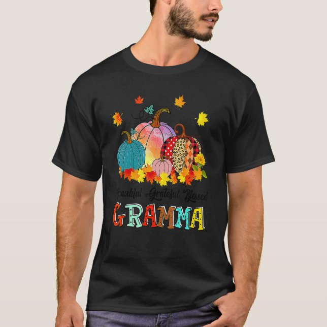 Camiseta Thankful Grateful Blessed Gramma Pumpkins Thanksgi (Frente)