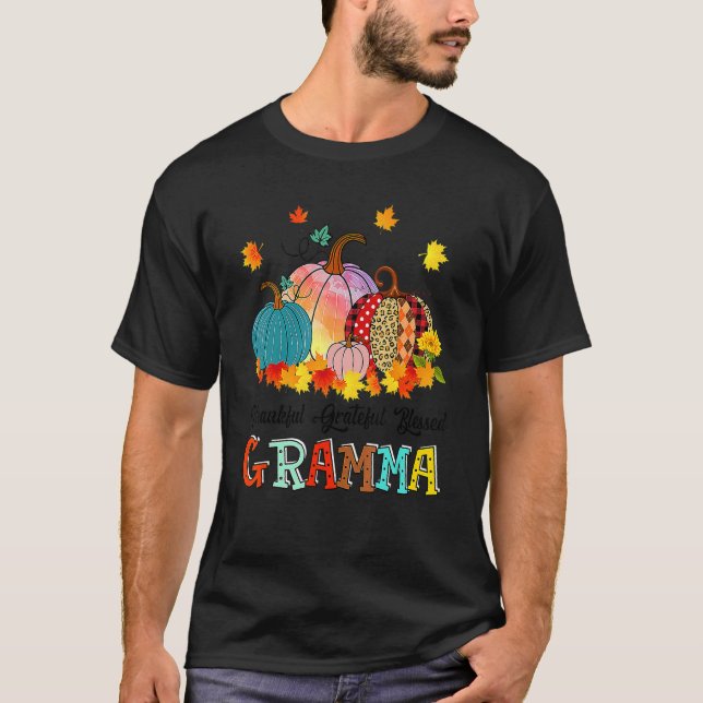 Camiseta Thankful Grateful Blessed Gramma Pumpkins Thanksgi (Frente)