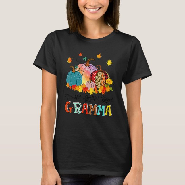 Camiseta Thankful Grateful Blessed Gramma Pumpkins Thanksgi (Frente)