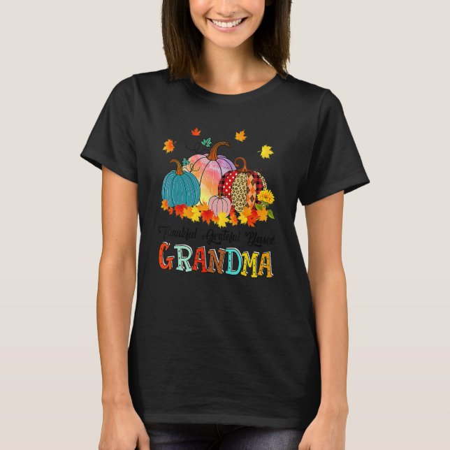 Camiseta Thankful Grateful Blessed Grammy Pumpkins Thanksgi (Frente)
