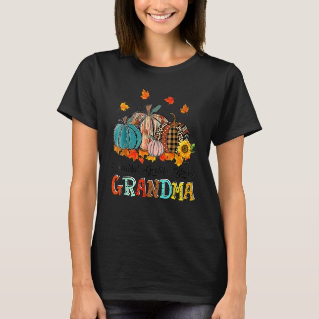 Camiseta Thankful Grateful Blessed Grammy Pumpkins Thanksgi (Frente)
