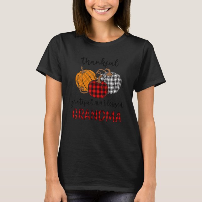 Camiseta Thankful Grateful Blessed Grandma Plaid  Thanksgiv (Frente)