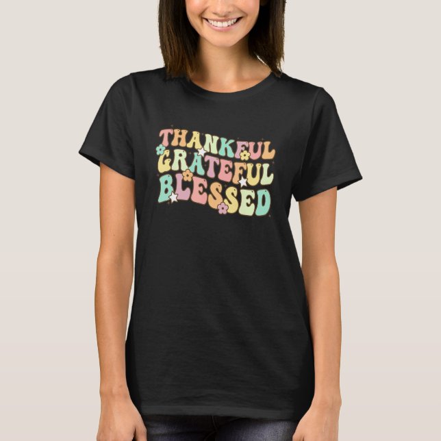 Camiseta Thankful Grateful Blessed Groovy Thanksgiving Day (Frente)