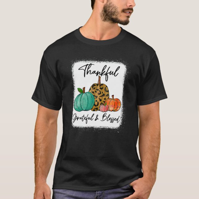 Camiseta Thankful Grateful Blessed Leopard Pumpkin Fall Tha (Frente)