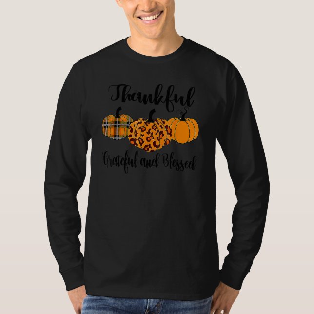 Camiseta Thankful Grateful Blessed Leopard Pumpkin Thanksgi (Frente)