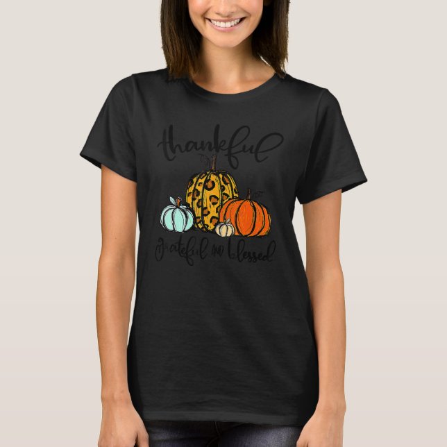Camiseta Thankful Grateful Blessed Leopard Pumpkins Thanksg (Frente)