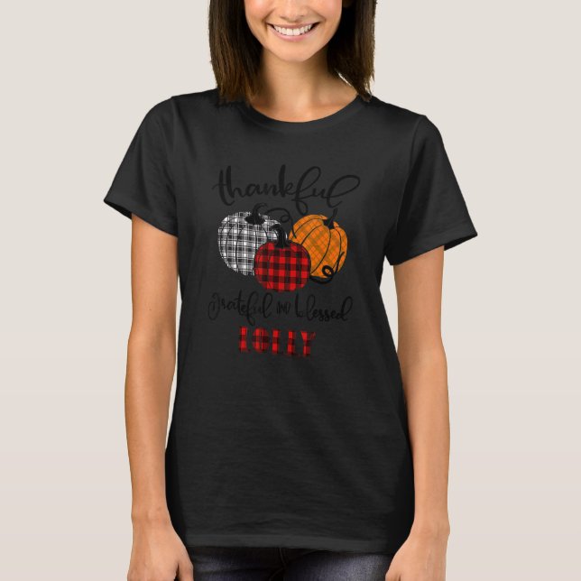 Camiseta Thankful Grateful Blessed Lolly Autumn Fall Pumpki (Frente)