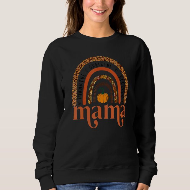 Camiseta Thankful Grateful Blessed Mama Fall Pumpkins Rainb (Frente)