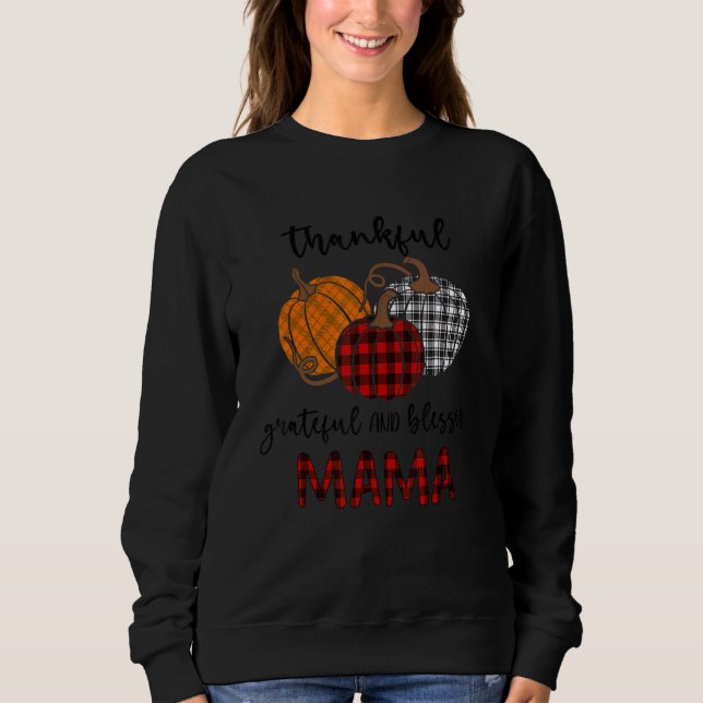 Camiseta Thankful Grateful Blessed Mama Plaid  Thanksgiving (Frente)