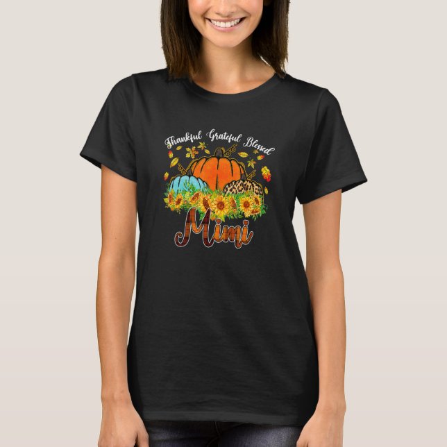 Camiseta Thankful Grateful Blessed Mimi Pumpkin Leopard Pla (Frente)