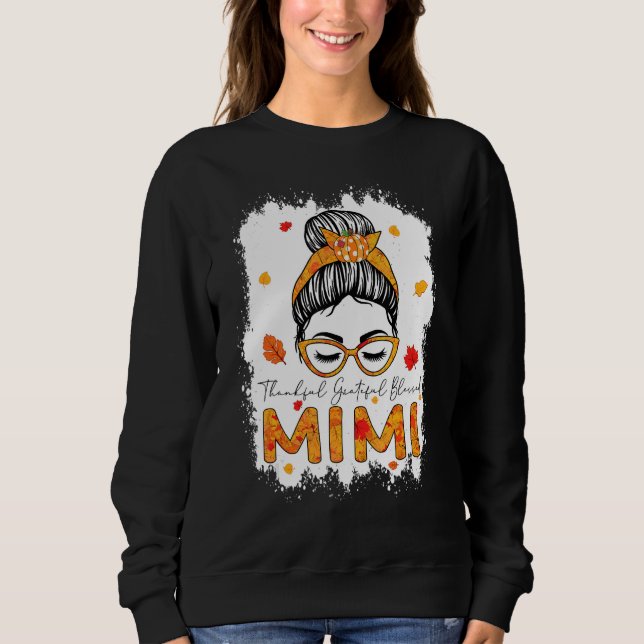 Camiseta Thankful Grateful Blessed Mimi Pumpkins Messy Bun (Frente)