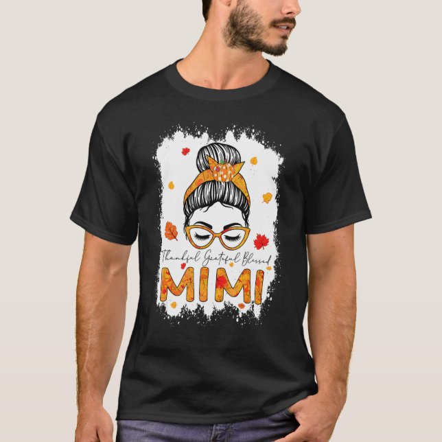 Camiseta Thankful Grateful Blessed Mimi Pumpkins Messy Bun (Frente)