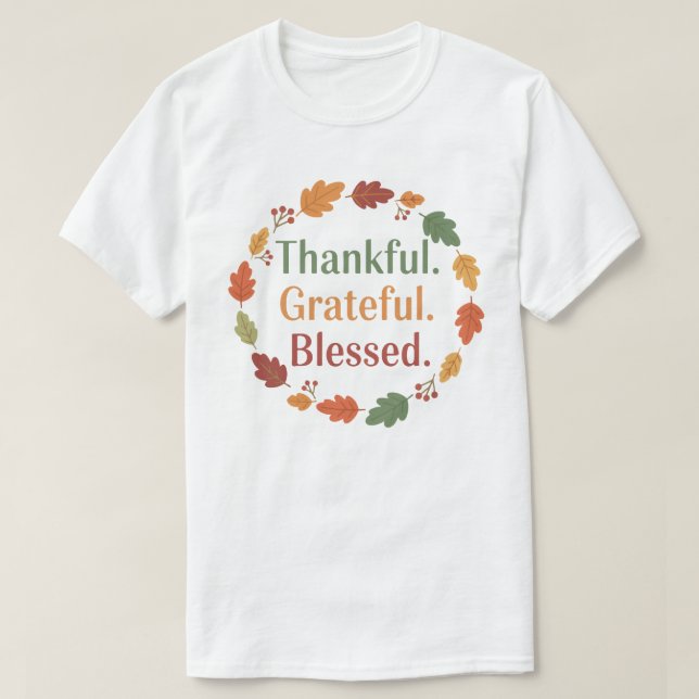 Camiseta Thankful Grateful Blessed | Minimal Thanksgiving  (Frente do Design)