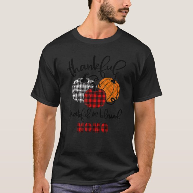 Camiseta Thankful Grateful Blessed Momo Autumn Fall Pumpkin (Frente)