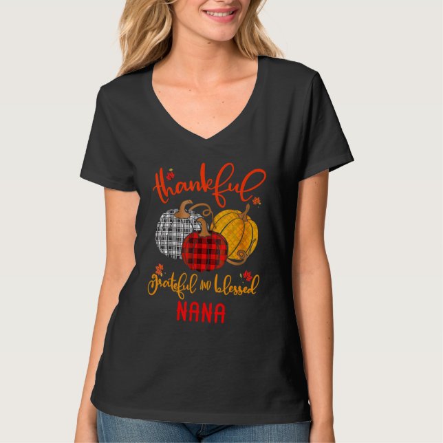 Camiseta Thankful Grateful Blessed Nana Autumn Fall Pumpkin (Frente)