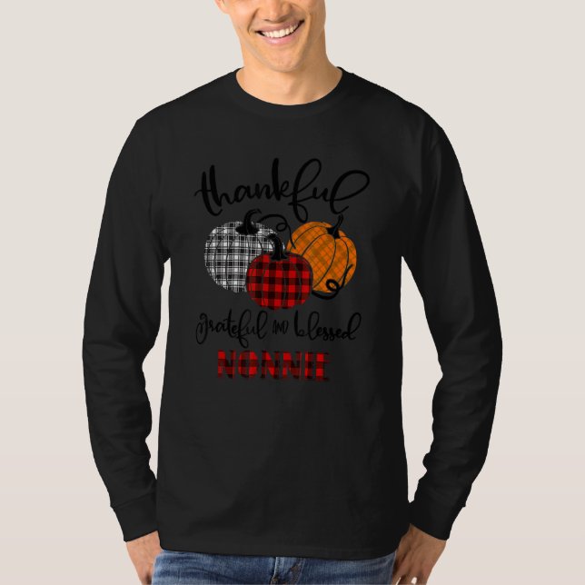 Camiseta Thankful Grateful Blessed Nonnie Autumn Fall Pumpk (Frente)