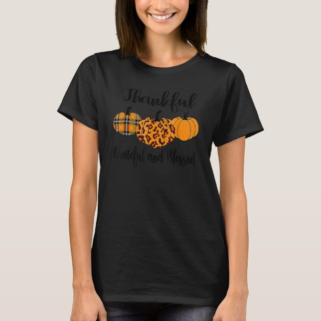 Camiseta Thankful Grateful Blessed Plaid Leopard Pumpkin Th (Frente)