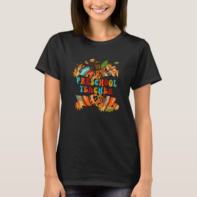 Camiseta Thankful Grateful Blessed Preschool Teacher Autumn (Frente)