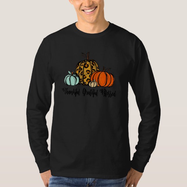 Camiseta Thankful Grateful Blessed Pumpkin Leopard Plaid Th (Frente)