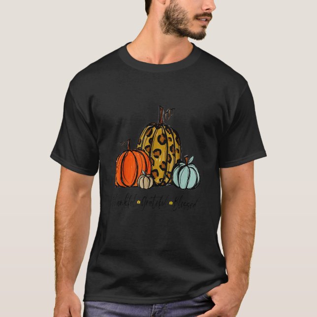 Camiseta Thankful Grateful Blessed Pumpkin Thanksgiving Day (Frente)