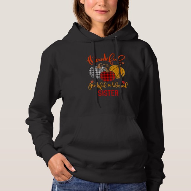 Camiseta Thankful Grateful Blessed Sister Autumn Fall Pumpk (Frente)