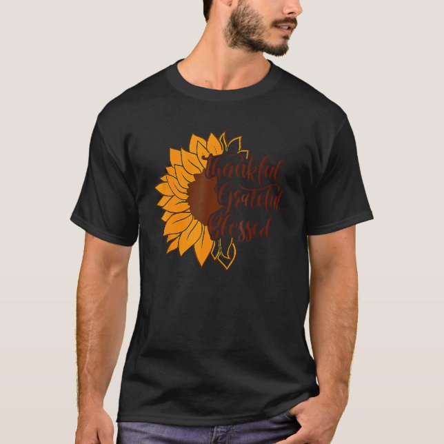 Camiseta Thankful Grateful Blessed Thanksgiving Sunflower (Frente)