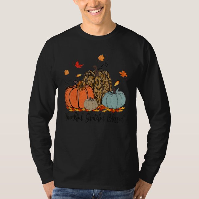 Camiseta Thankful Greatful Blessed Leopard Pumpkin  Thanksg (Frente)