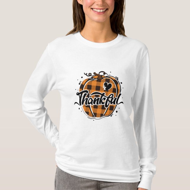 Camiseta Thankful Pumpkin Buffalo Plaid (Frente)