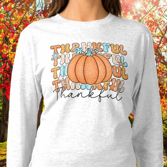 Camiseta Thankful Pumpkin Long Sleeve Tshirt (Criador carregado)